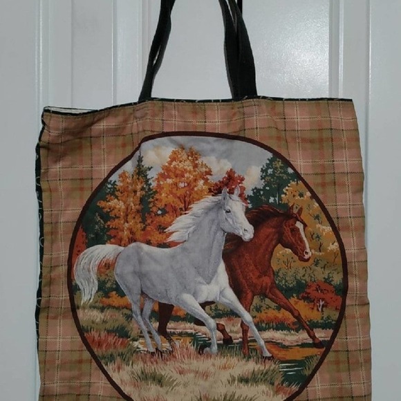 Horses Handmade double strap Tote Bag horses design - Picture 1 of 4